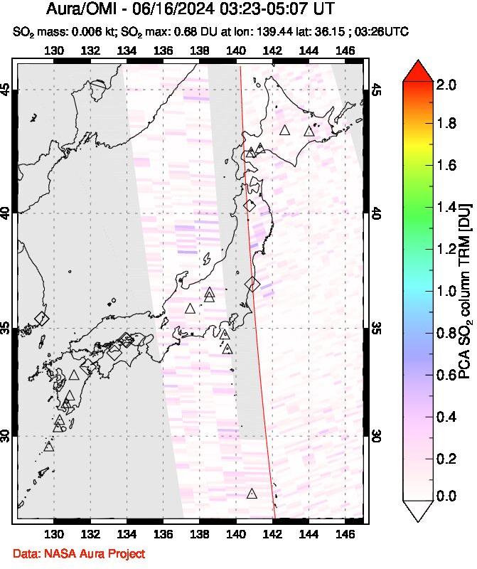 A sulfur dioxide image over Japan on Jun 16, 2024.