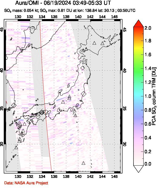 A sulfur dioxide image over Japan on Jun 19, 2024.