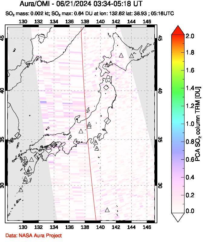 A sulfur dioxide image over Japan on Jun 21, 2024.