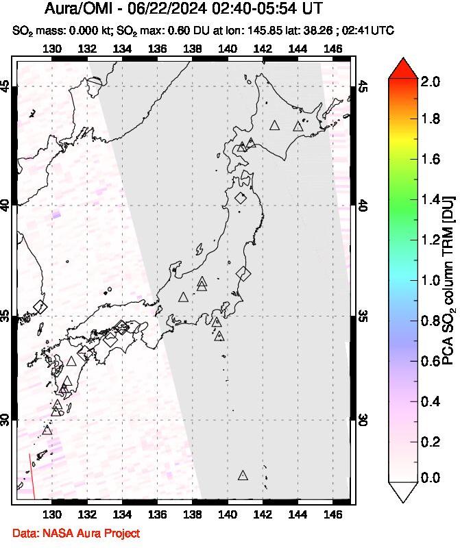 A sulfur dioxide image over Japan on Jun 22, 2024.