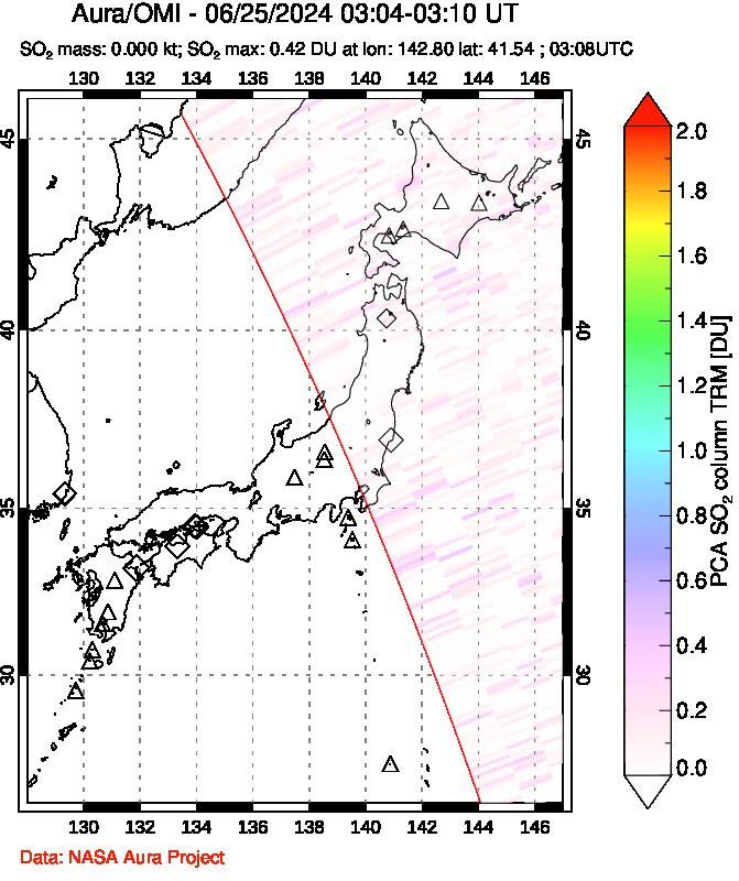 A sulfur dioxide image over Japan on Jun 25, 2024.