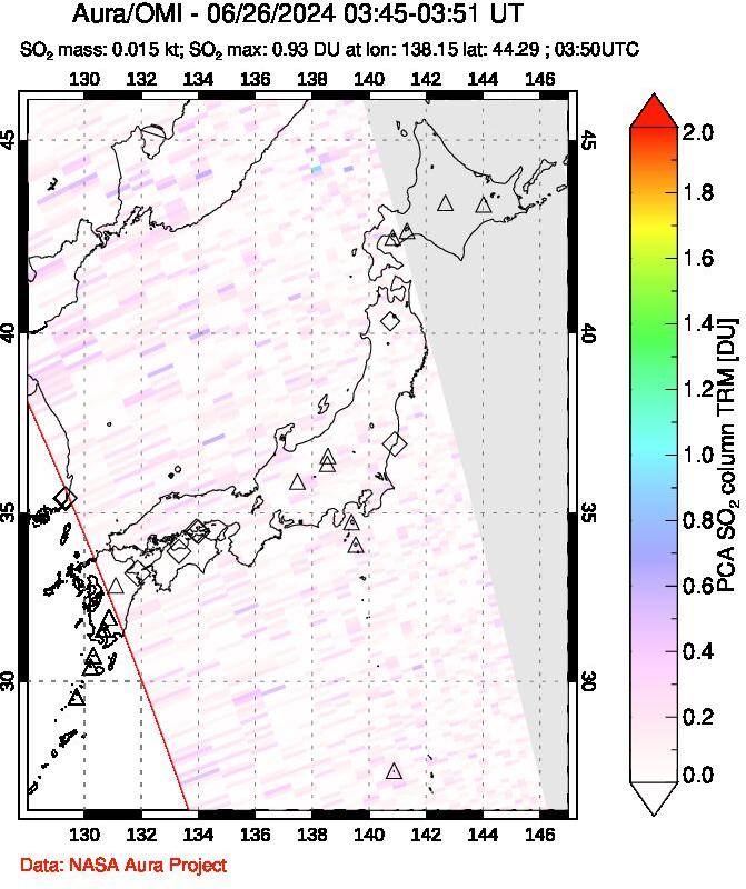 A sulfur dioxide image over Japan on Jun 26, 2024.