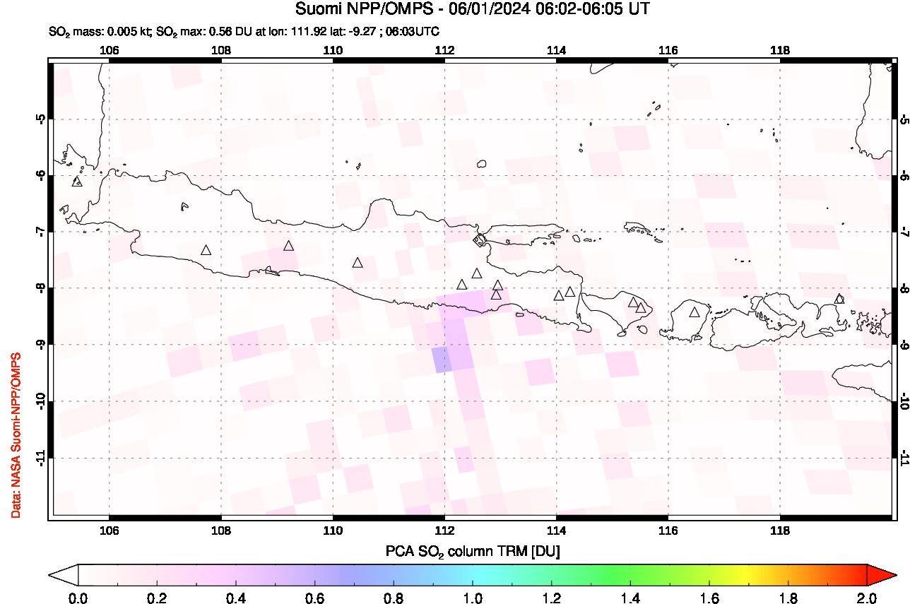 A sulfur dioxide image over Java, Indonesia on Jun 01, 2024.