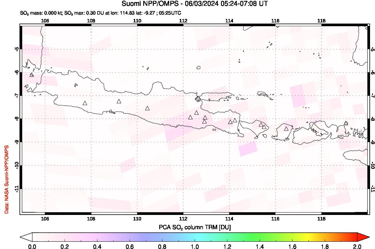 A sulfur dioxide image over Java, Indonesia on Jun 03, 2024.