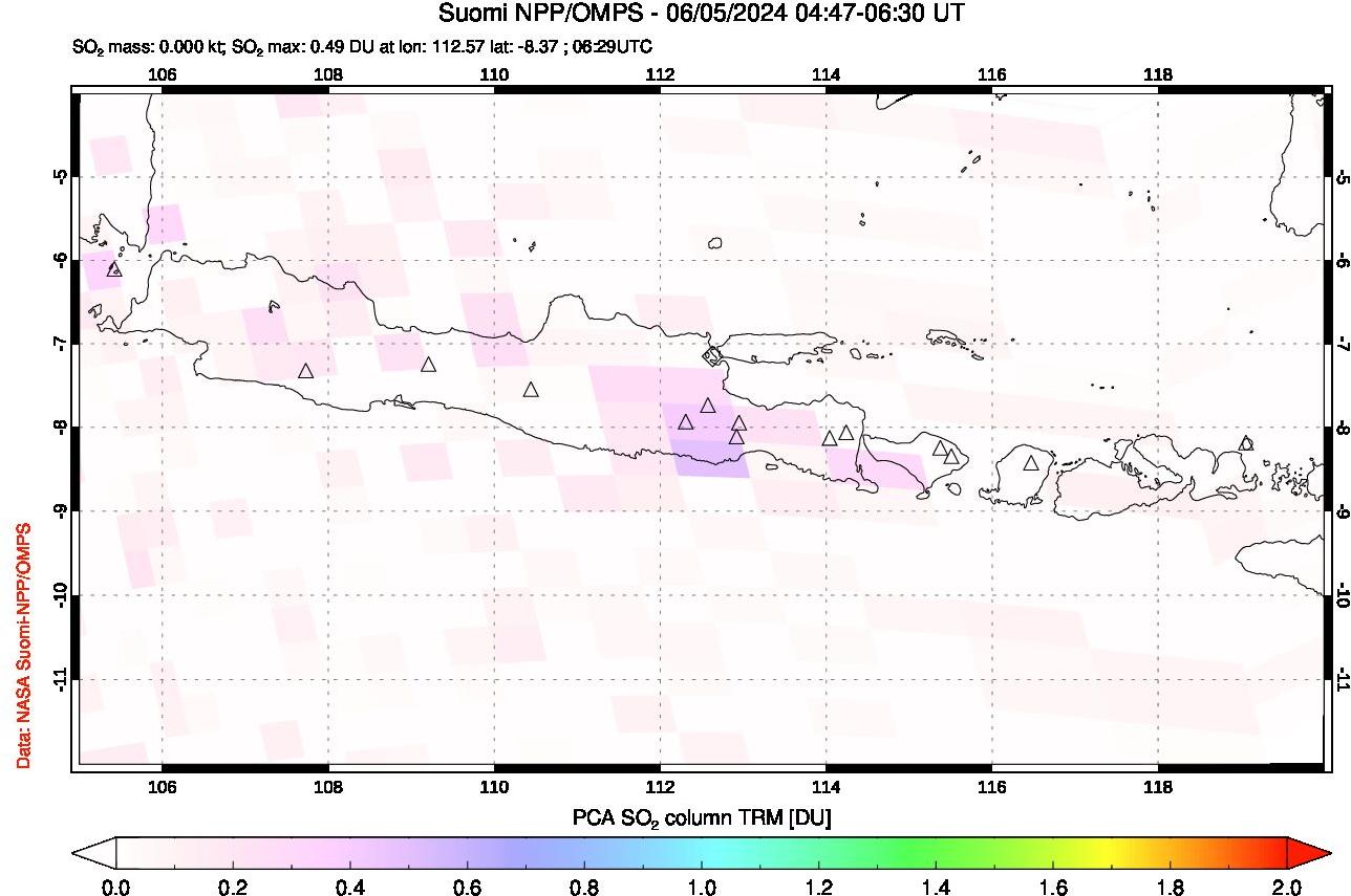 A sulfur dioxide image over Java, Indonesia on Jun 05, 2024.