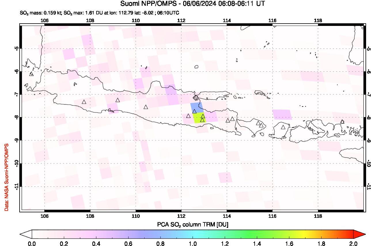 A sulfur dioxide image over Java, Indonesia on Jun 06, 2024.