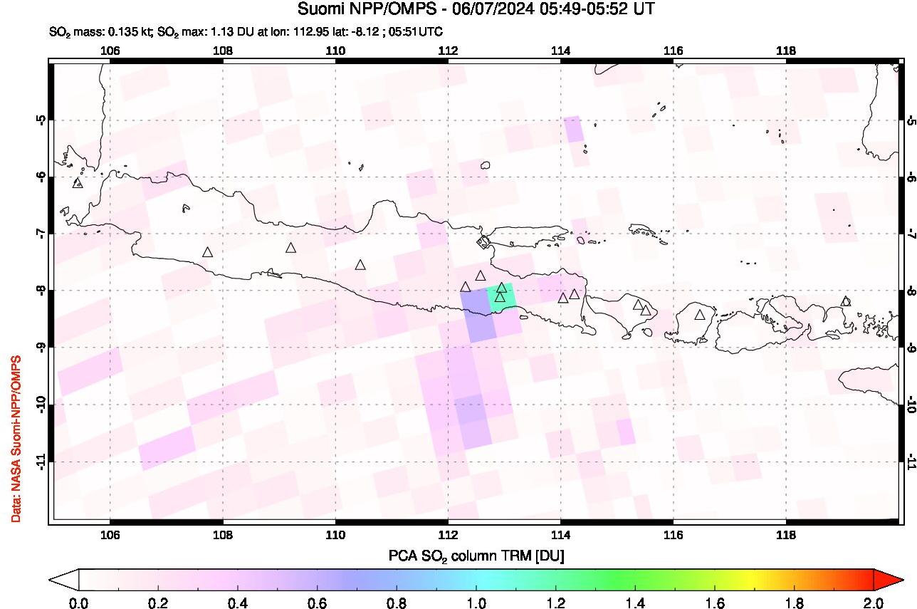 A sulfur dioxide image over Java, Indonesia on Jun 07, 2024.