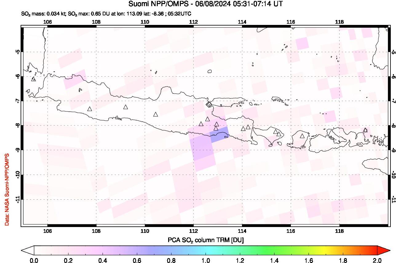 A sulfur dioxide image over Java, Indonesia on Jun 08, 2024.