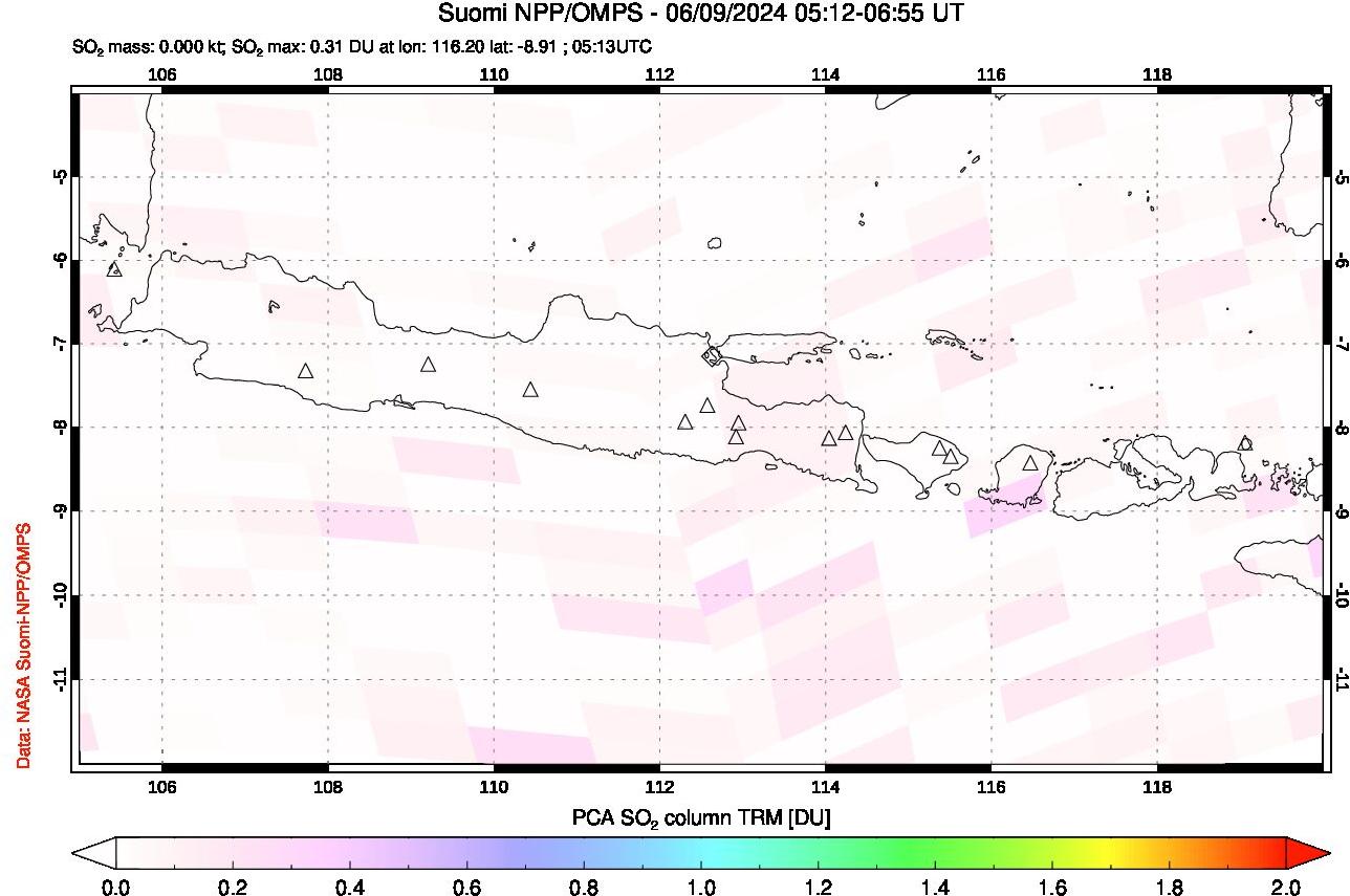 A sulfur dioxide image over Java, Indonesia on Jun 09, 2024.