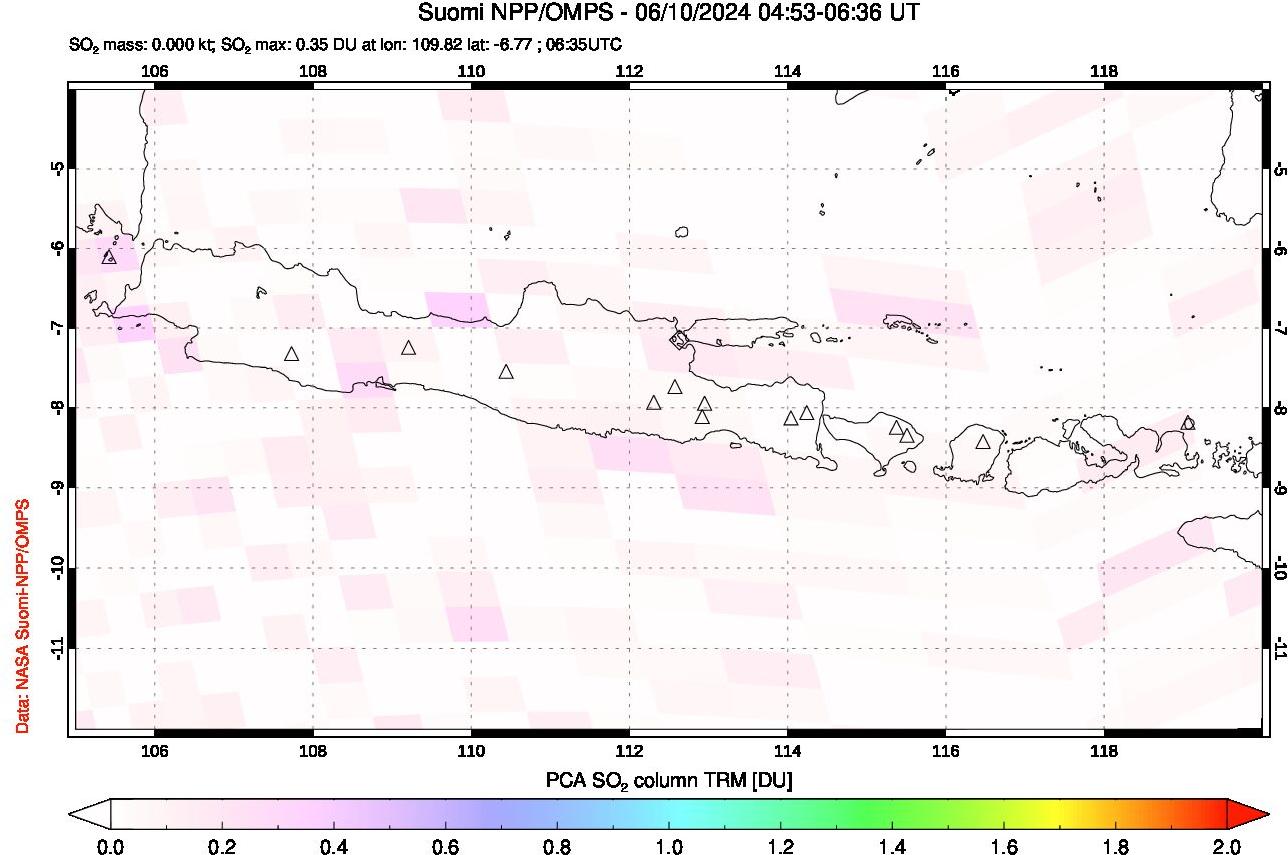 A sulfur dioxide image over Java, Indonesia on Jun 10, 2024.