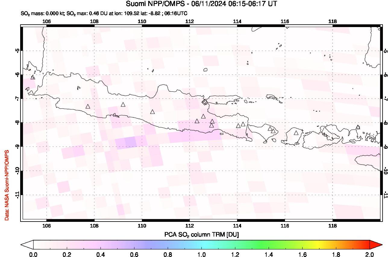 A sulfur dioxide image over Java, Indonesia on Jun 11, 2024.