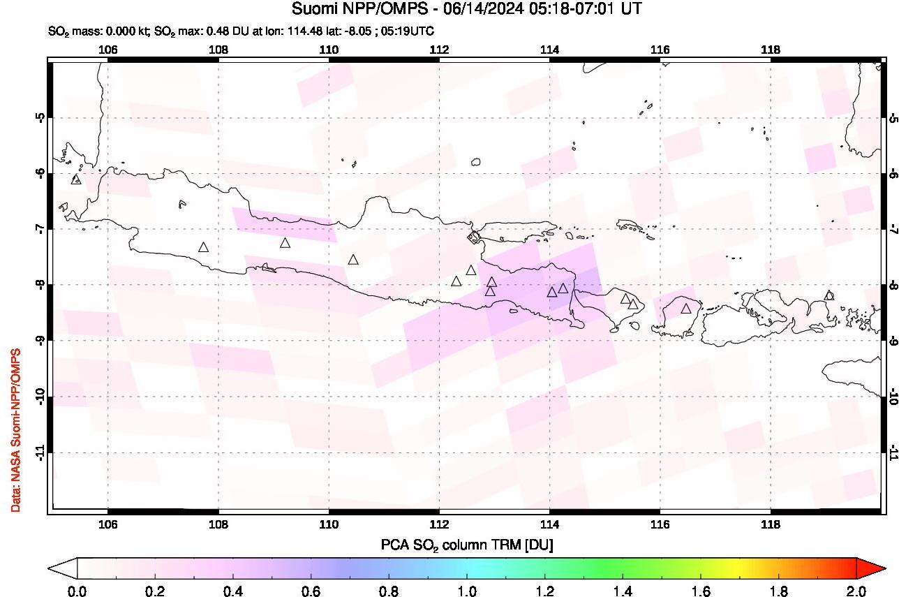 A sulfur dioxide image over Java, Indonesia on Jun 14, 2024.