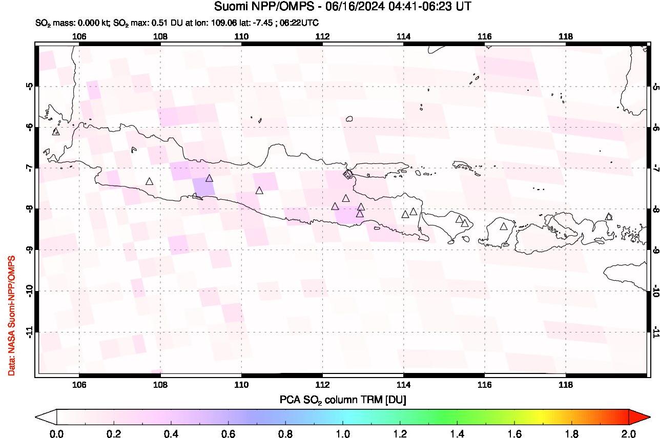 A sulfur dioxide image over Java, Indonesia on Jun 16, 2024.