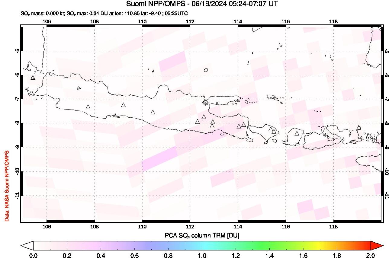 A sulfur dioxide image over Java, Indonesia on Jun 19, 2024.