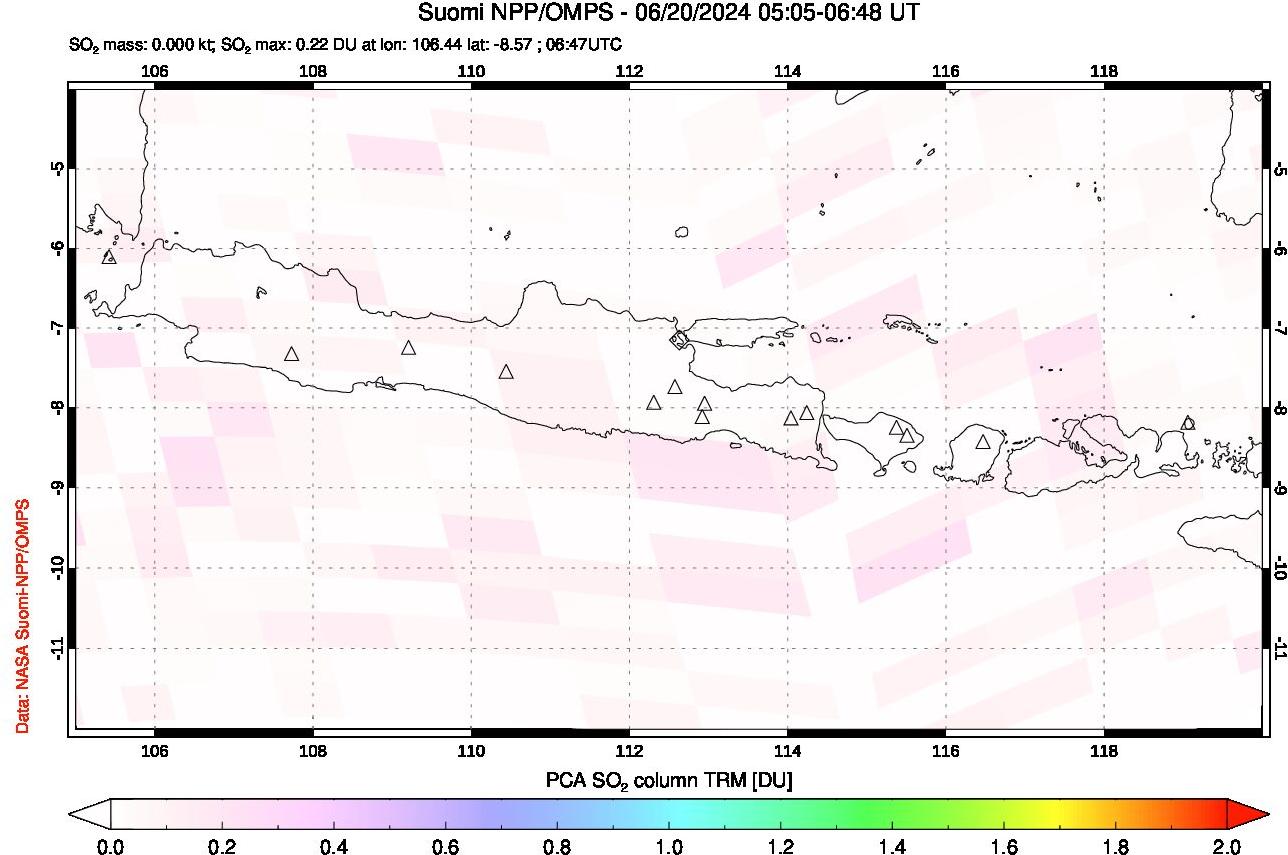 A sulfur dioxide image over Java, Indonesia on Jun 20, 2024.