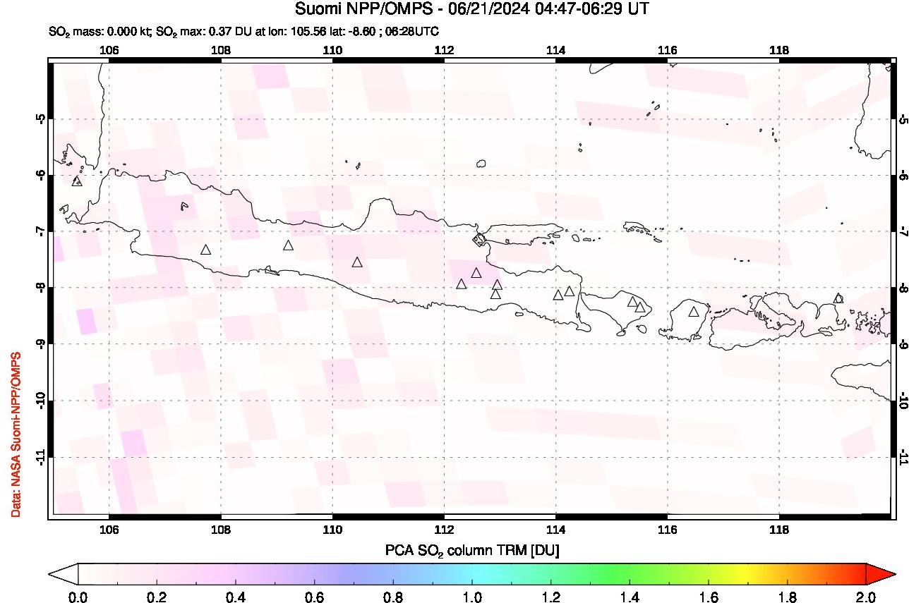 A sulfur dioxide image over Java, Indonesia on Jun 21, 2024.