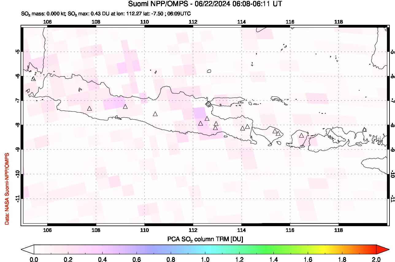 A sulfur dioxide image over Java, Indonesia on Jun 22, 2024.