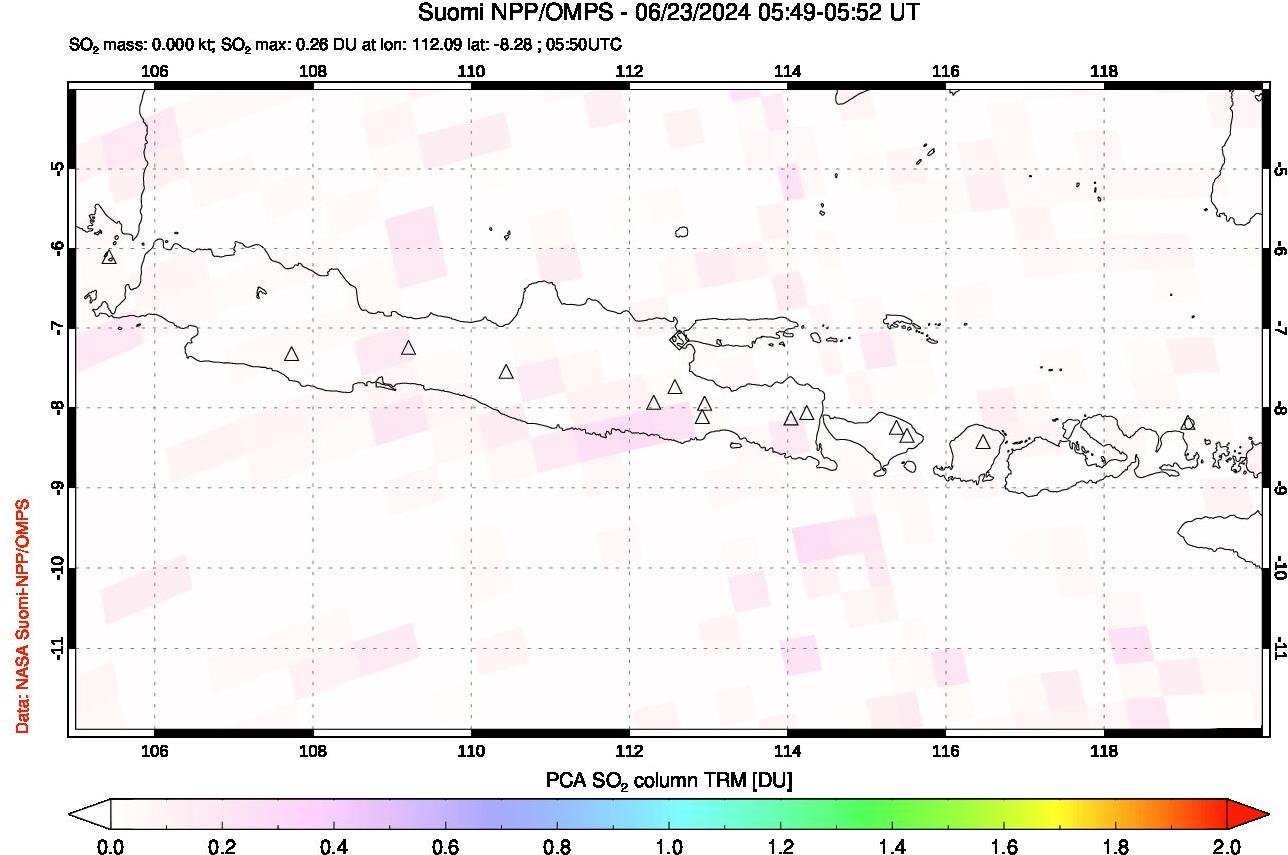 A sulfur dioxide image over Java, Indonesia on Jun 23, 2024.