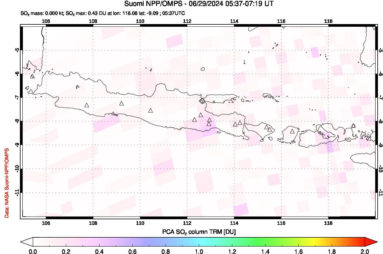 A sulfur dioxide image over Java, Indonesia on Jun 29, 2024.