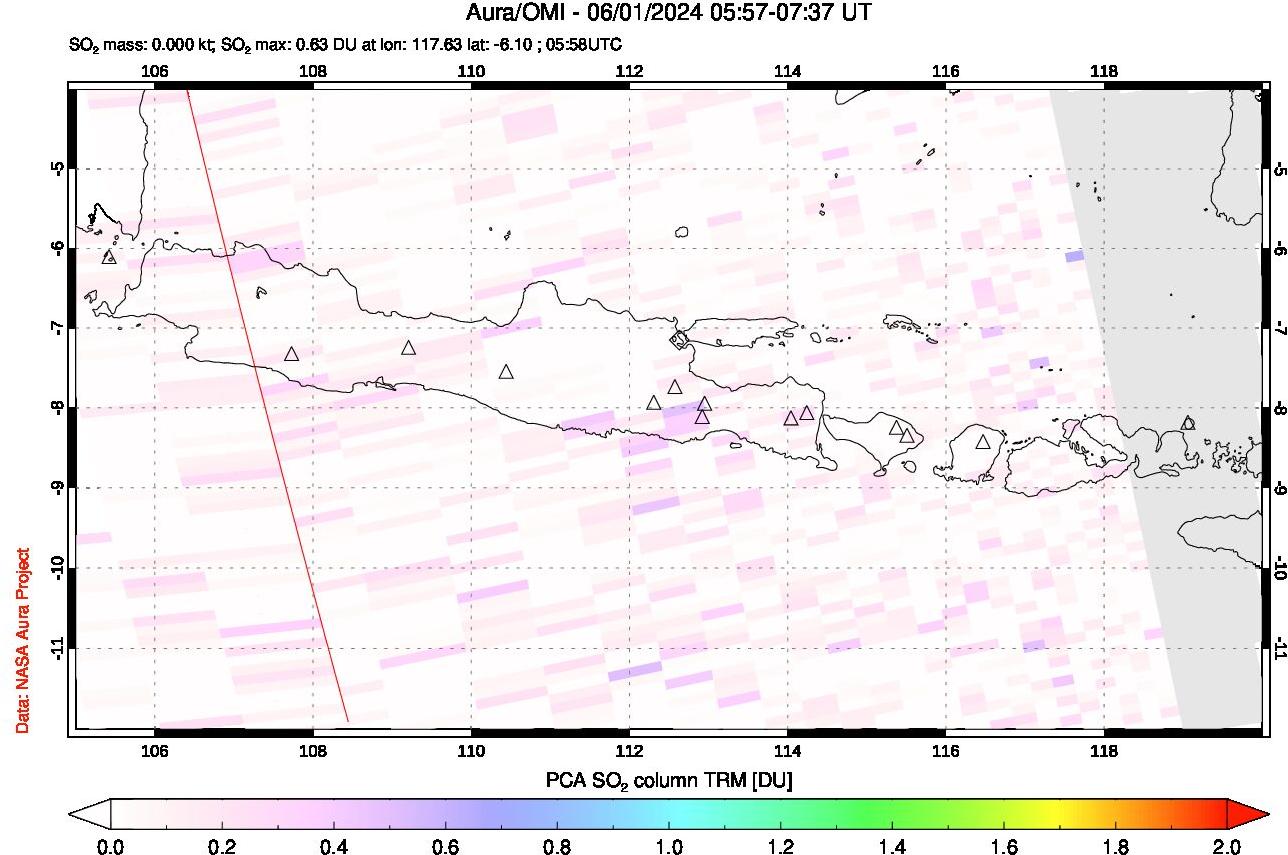 A sulfur dioxide image over Java, Indonesia on Jun 01, 2024.