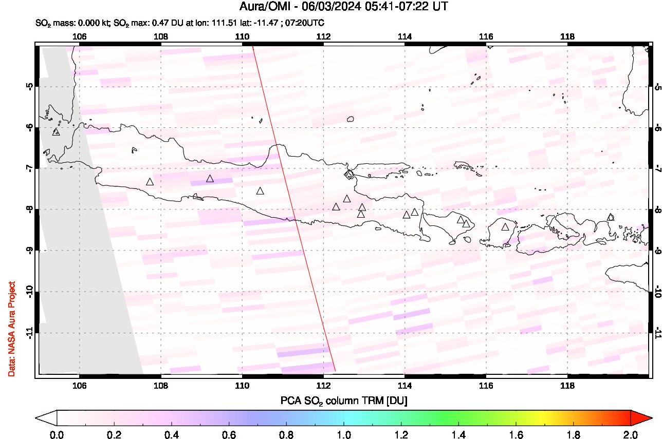 A sulfur dioxide image over Java, Indonesia on Jun 03, 2024.