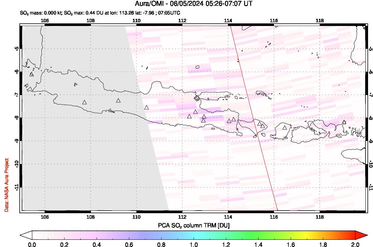 A sulfur dioxide image over Java, Indonesia on Jun 05, 2024.