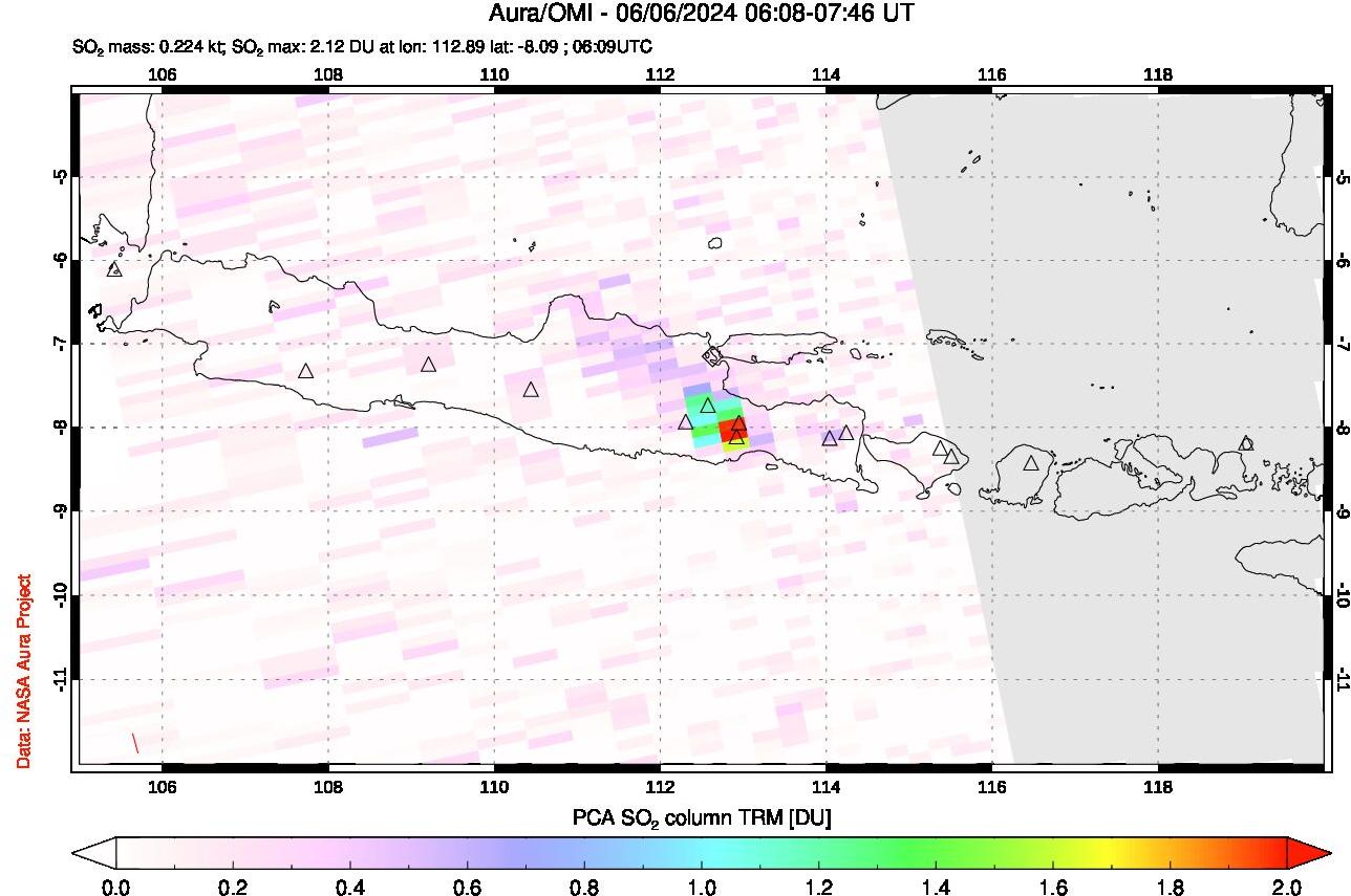 A sulfur dioxide image over Java, Indonesia on Jun 06, 2024.