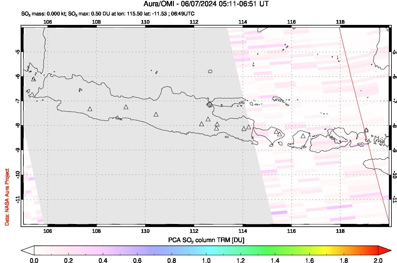 A sulfur dioxide image over Java, Indonesia on Jun 07, 2024.