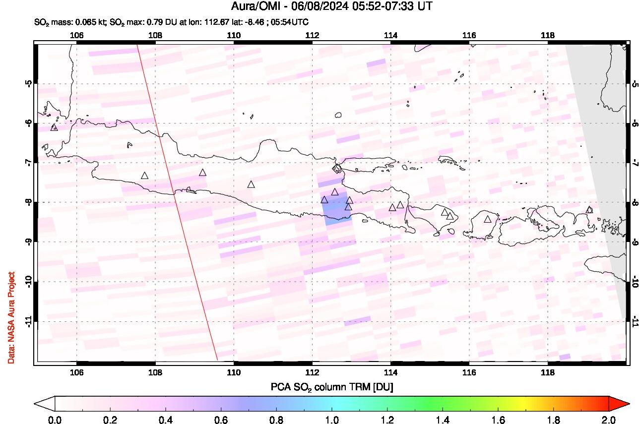 A sulfur dioxide image over Java, Indonesia on Jun 08, 2024.