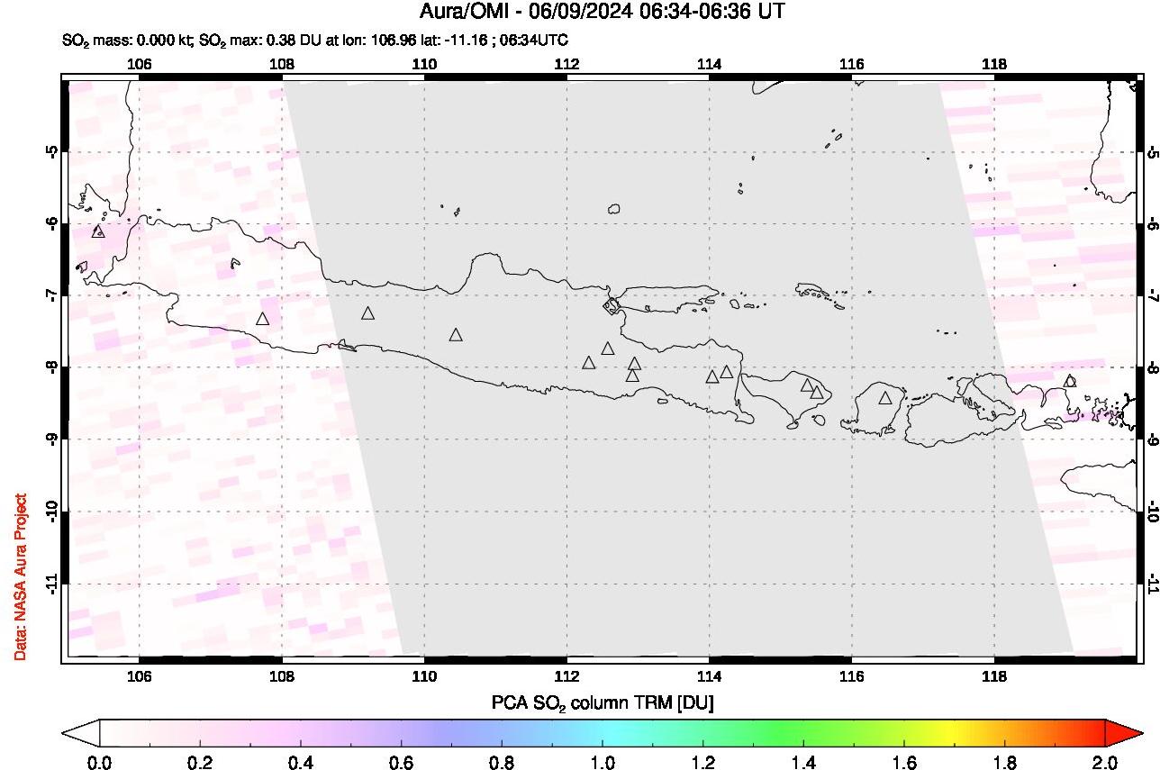 A sulfur dioxide image over Java, Indonesia on Jun 09, 2024.