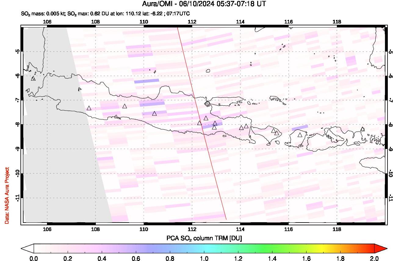 A sulfur dioxide image over Java, Indonesia on Jun 10, 2024.