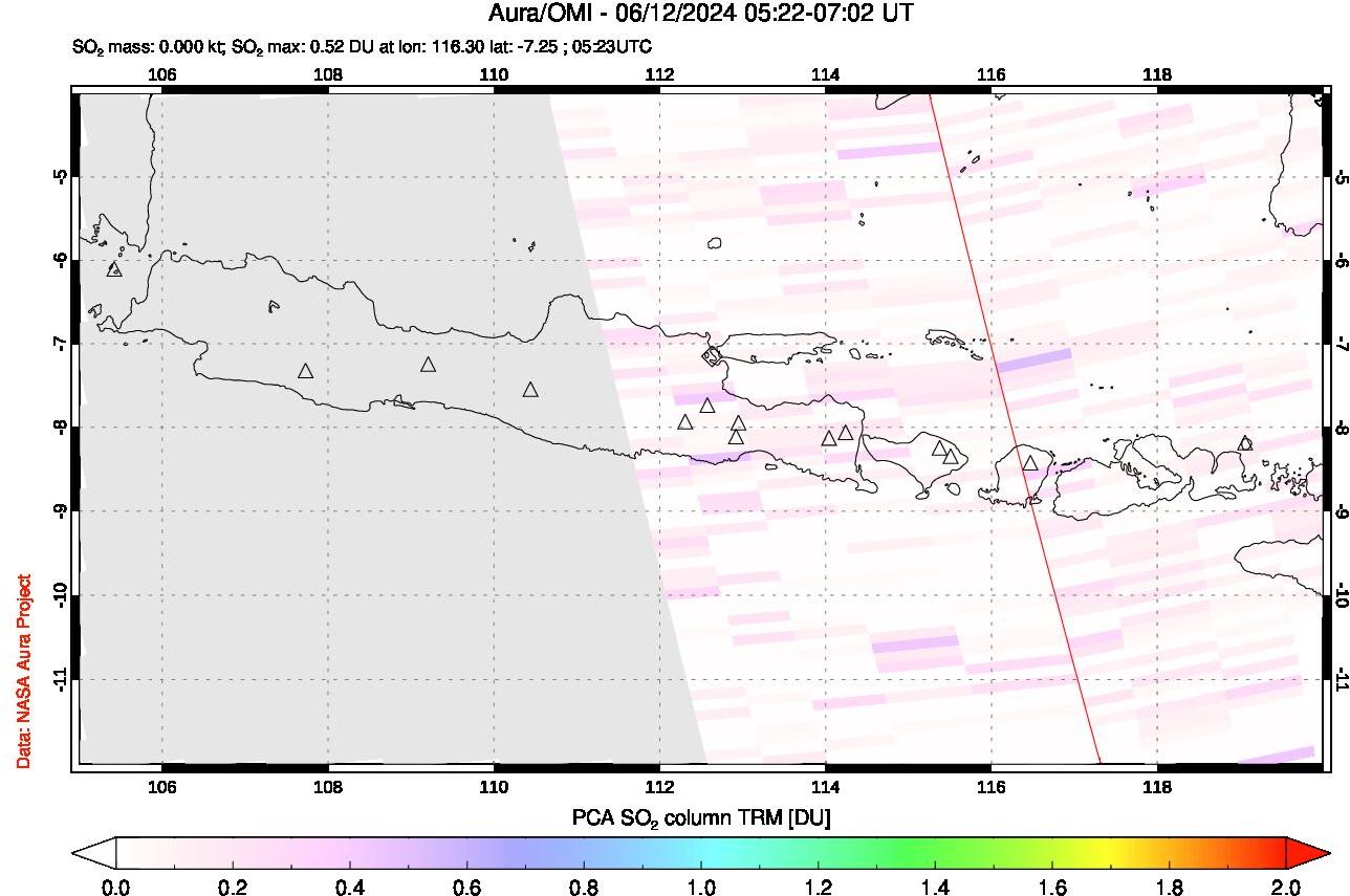 A sulfur dioxide image over Java, Indonesia on Jun 12, 2024.