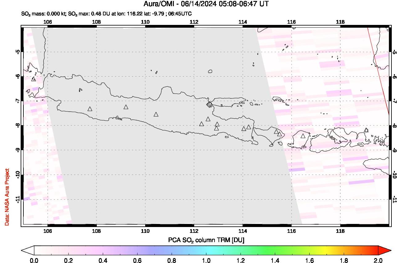 A sulfur dioxide image over Java, Indonesia on Jun 14, 2024.