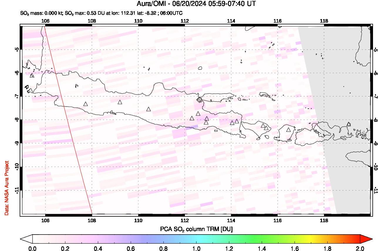 A sulfur dioxide image over Java, Indonesia on Jun 20, 2024.