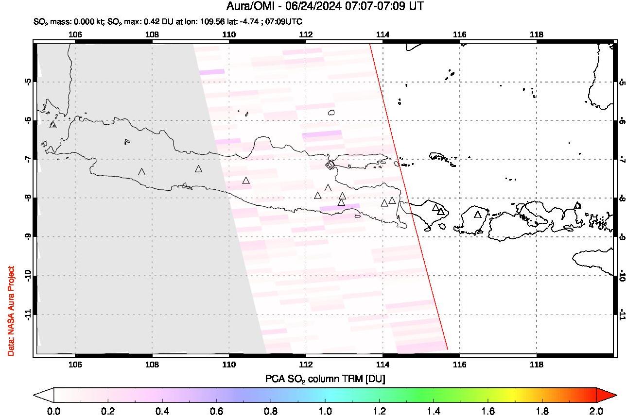 A sulfur dioxide image over Java, Indonesia on Jun 24, 2024.