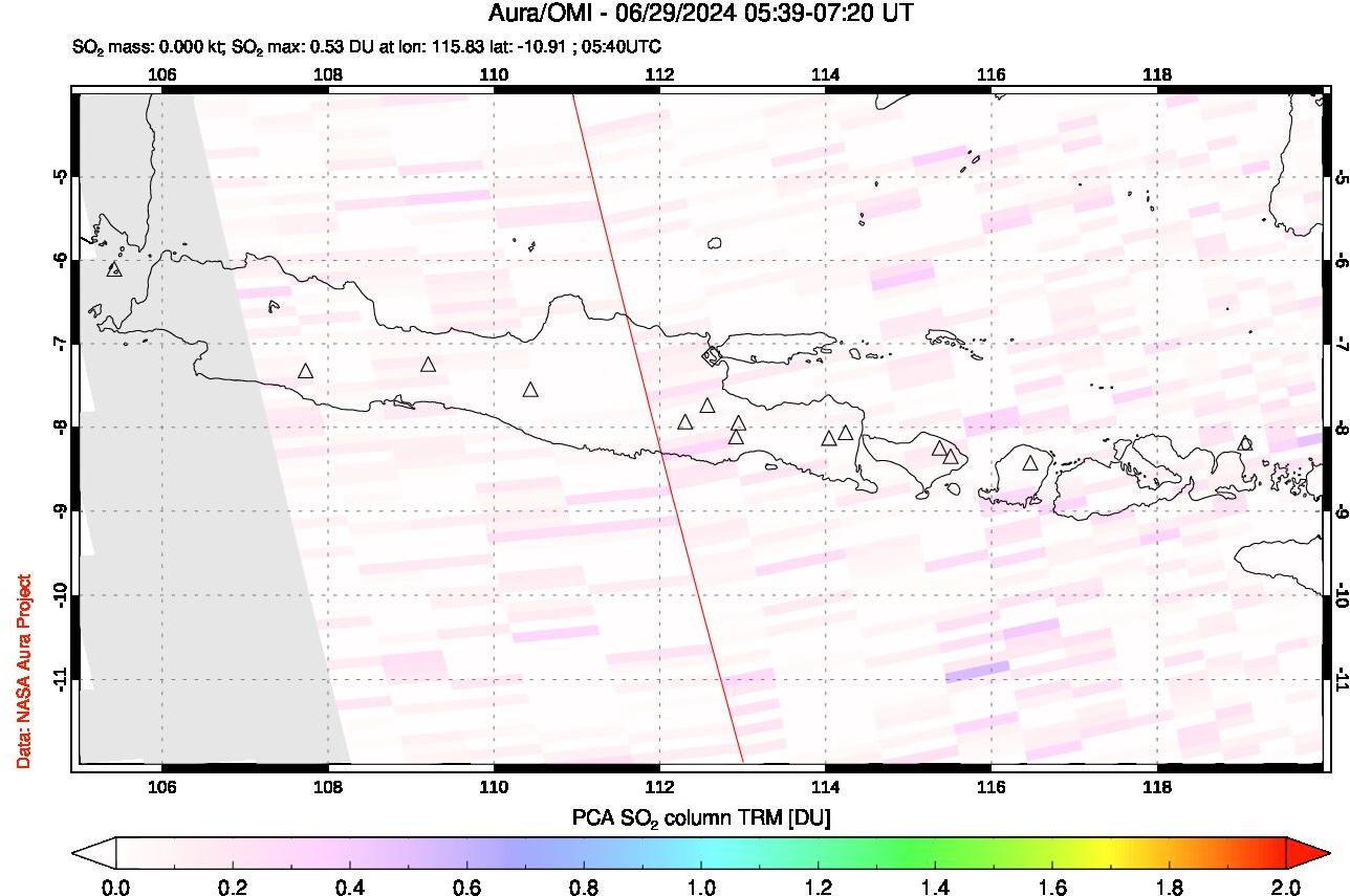 A sulfur dioxide image over Java, Indonesia on Jun 29, 2024.