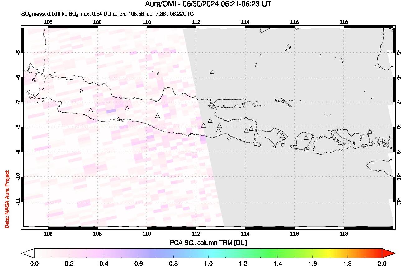 A sulfur dioxide image over Java, Indonesia on Jun 30, 2024.