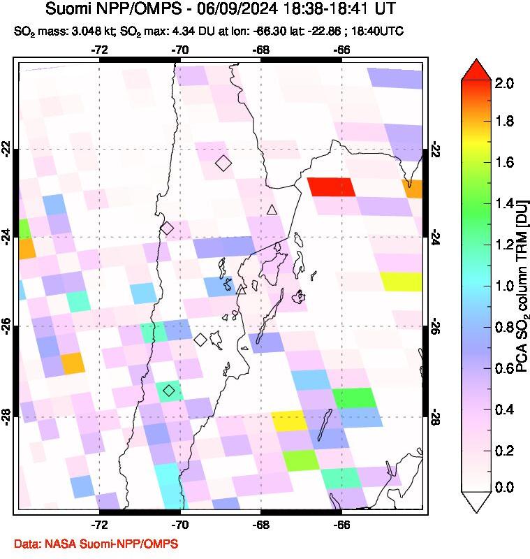 A sulfur dioxide image over Northern Chile on Jun 09, 2024.