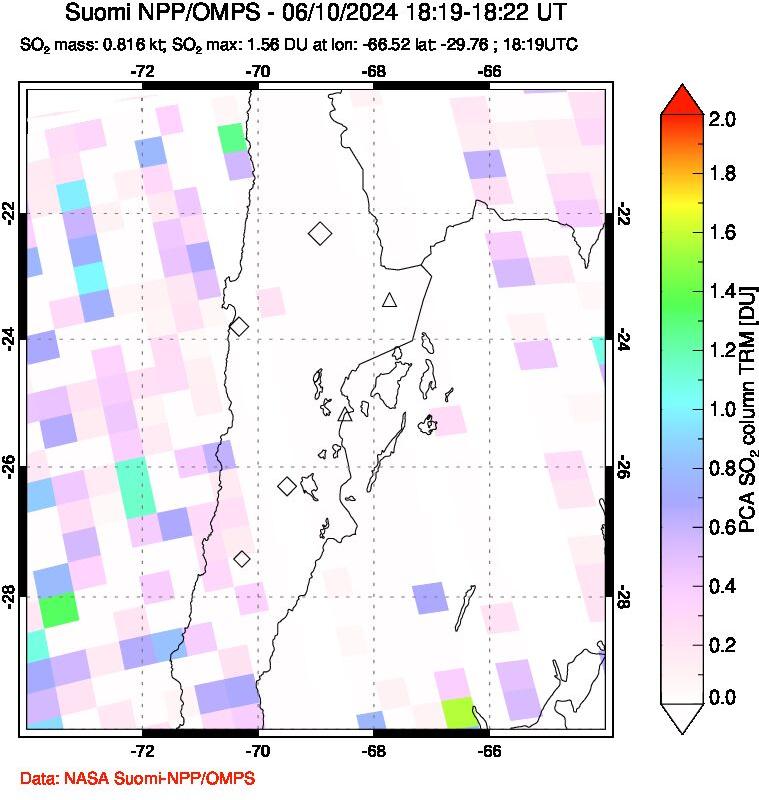 A sulfur dioxide image over Northern Chile on Jun 10, 2024.