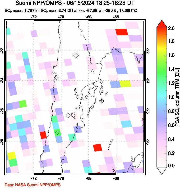 A sulfur dioxide image over Northern Chile on Jun 15, 2024.