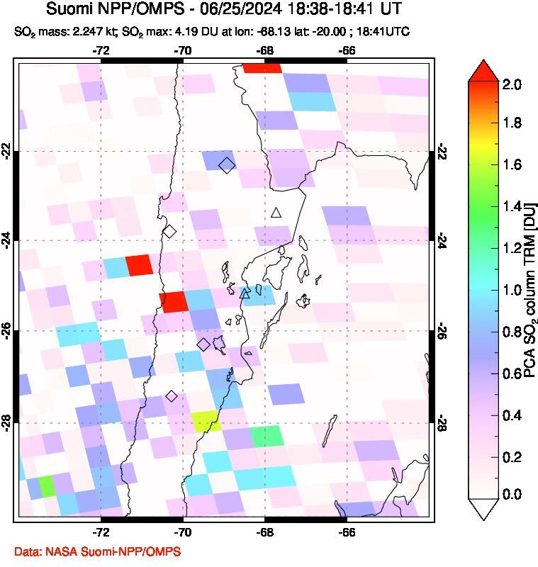 A sulfur dioxide image over Northern Chile on Jun 25, 2024.