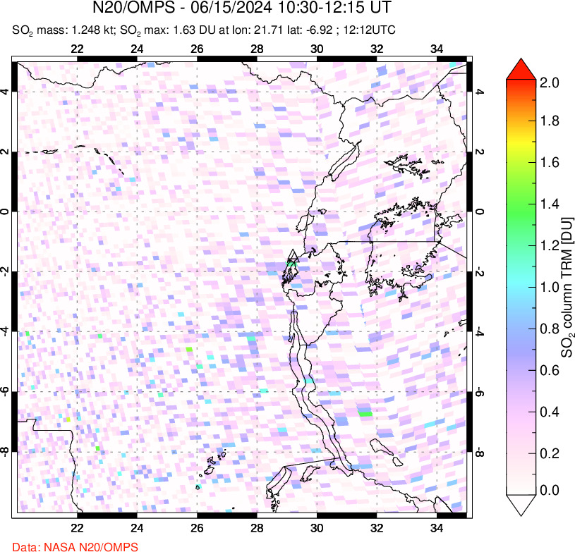 A sulfur dioxide image over Nyiragongo, DR Congo on Jun 15, 2024.