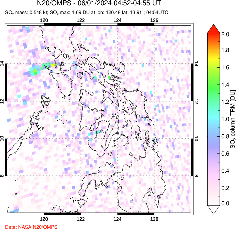 A sulfur dioxide image over Philippines on Jun 01, 2024.