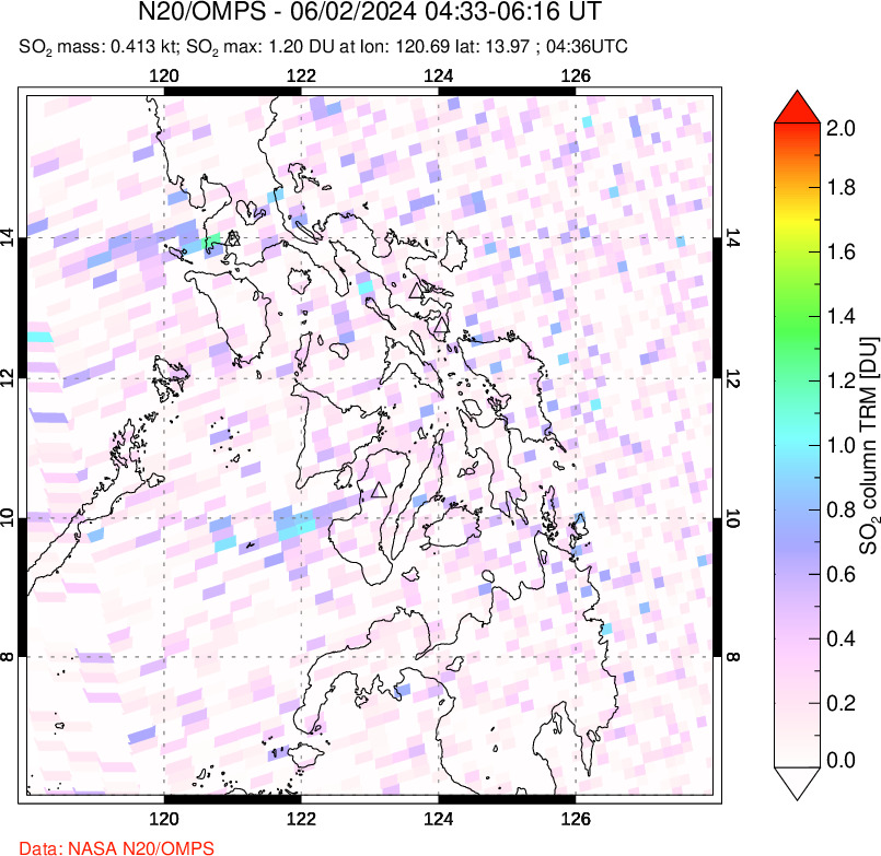 A sulfur dioxide image over Philippines on Jun 02, 2024.