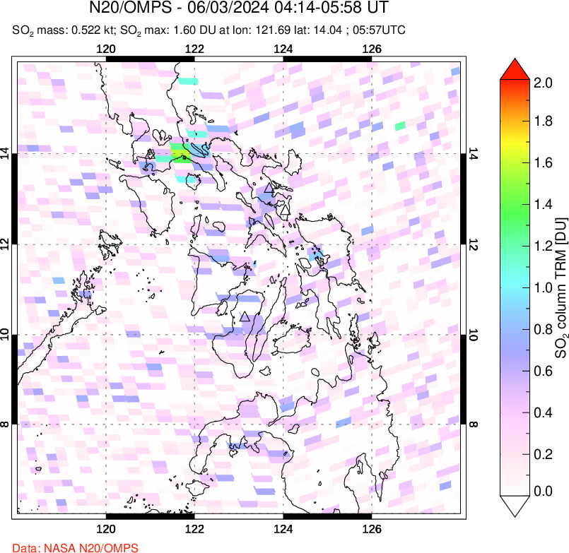 A sulfur dioxide image over Philippines on Jun 03, 2024.