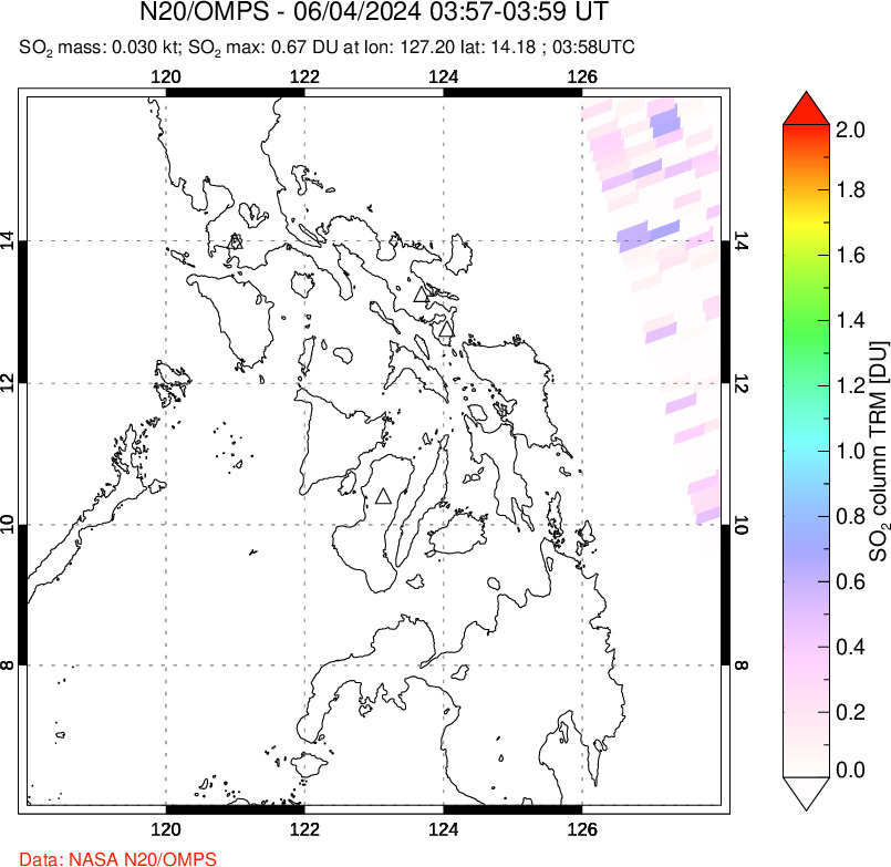 A sulfur dioxide image over Philippines on Jun 04, 2024.