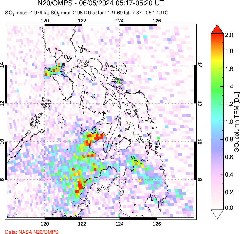 A sulfur dioxide image over Philippines on Jun 05, 2024.