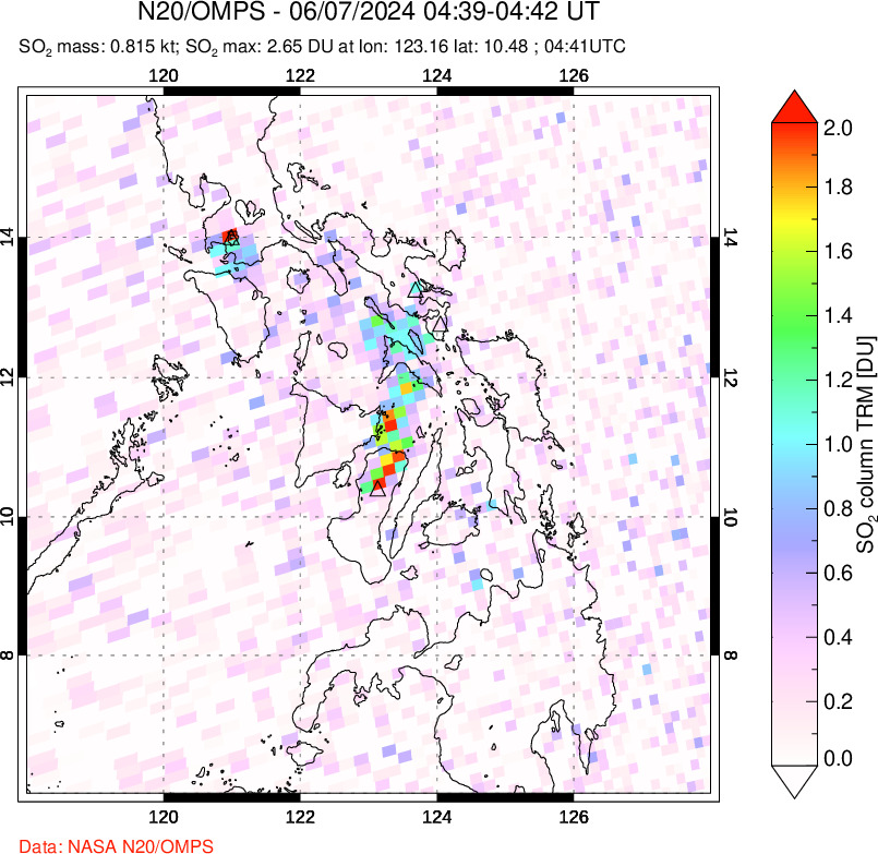 A sulfur dioxide image over Philippines on Jun 07, 2024.