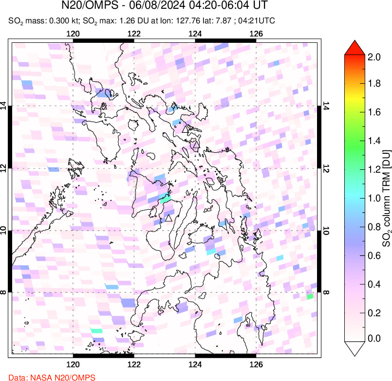 A sulfur dioxide image over Philippines on Jun 08, 2024.