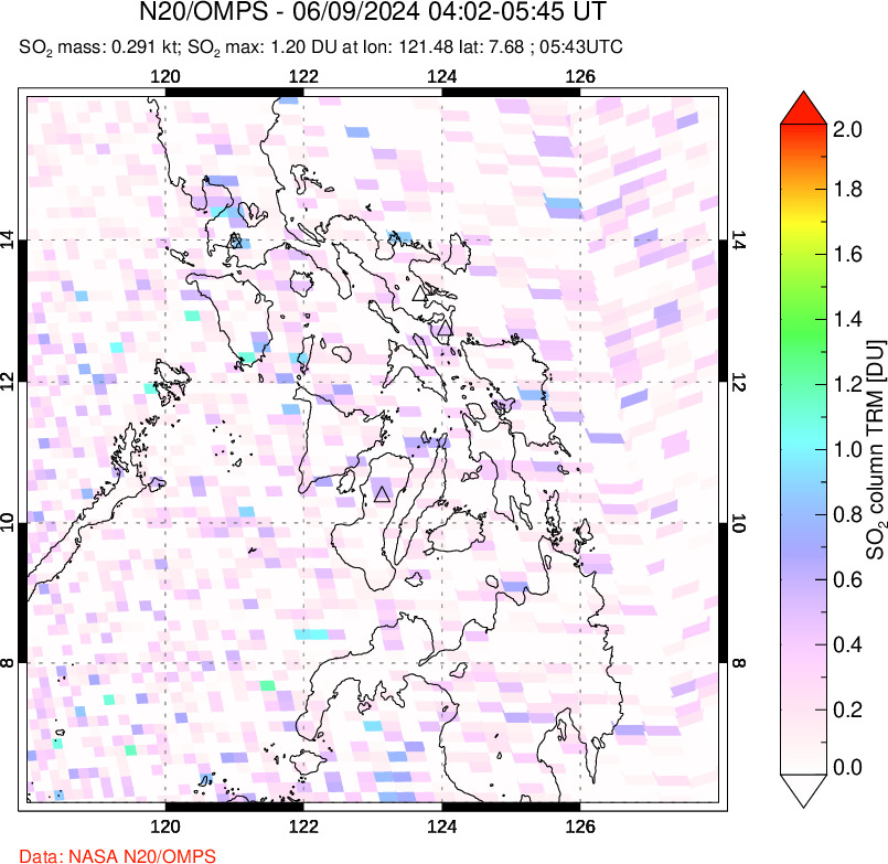 A sulfur dioxide image over Philippines on Jun 09, 2024.